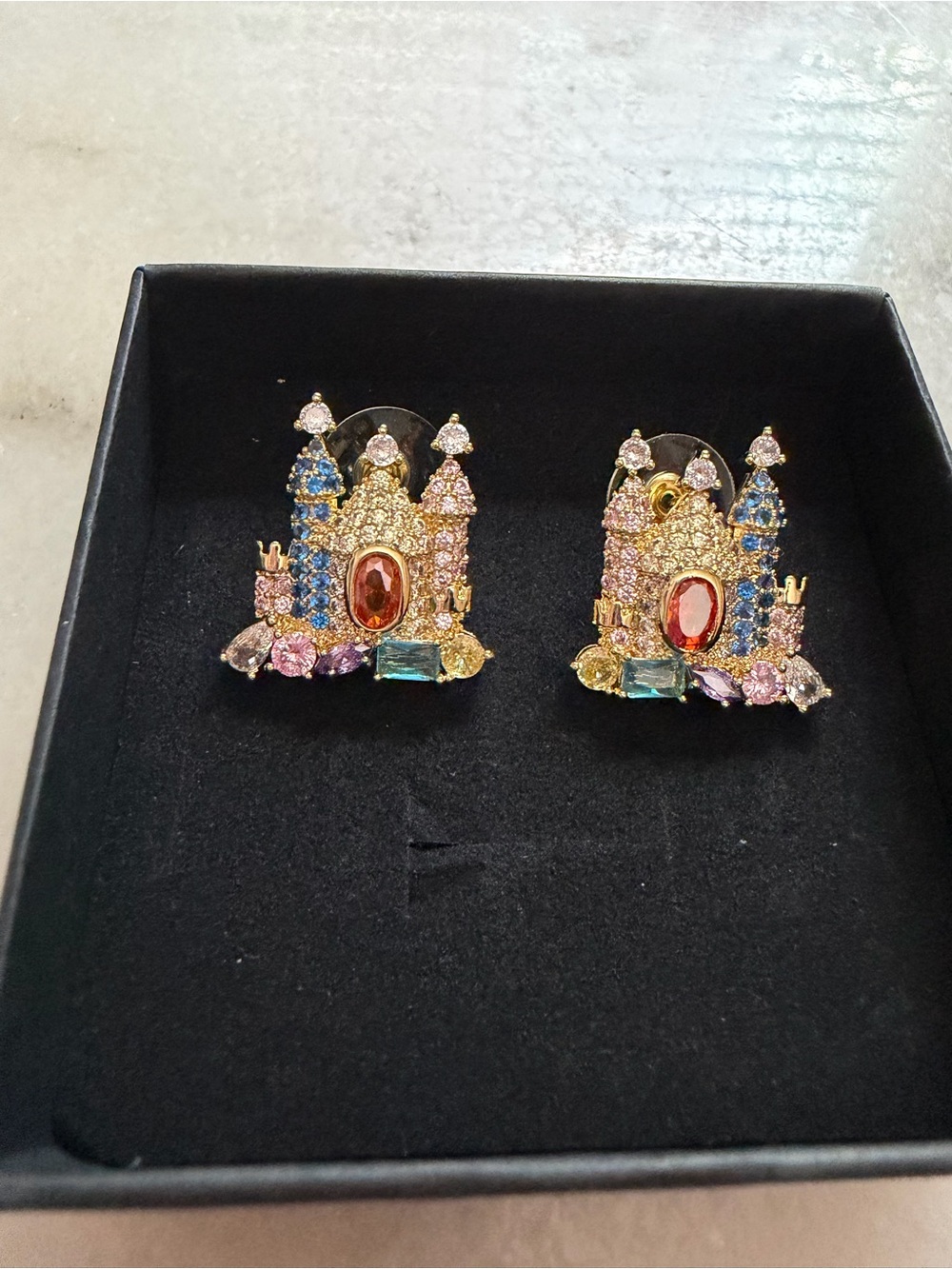 Multicolor Crystal Castle Stud Earrings - Women Jewelry